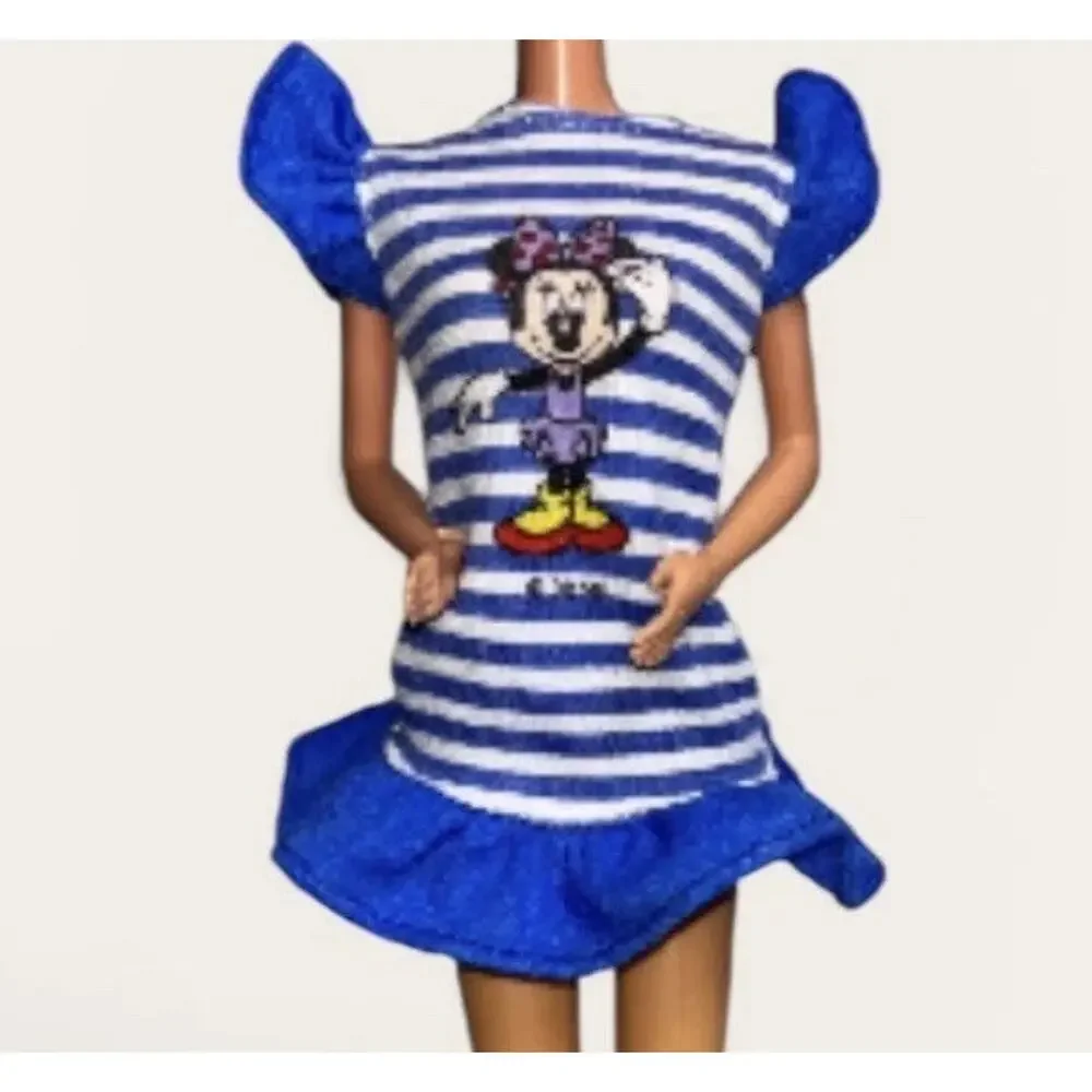 Vintage 80's Mattel Minnie Mouse Blue Dress Doll Barbie Tag & Mickey Hat